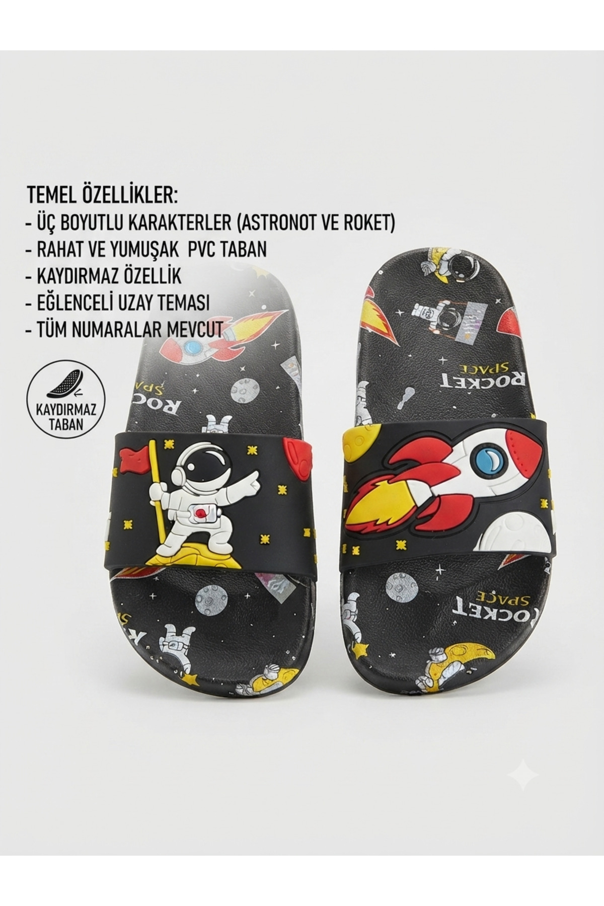 Gezer Erkek Çocuk Astronot Figürlü Kaydırmaz Taban Terlik