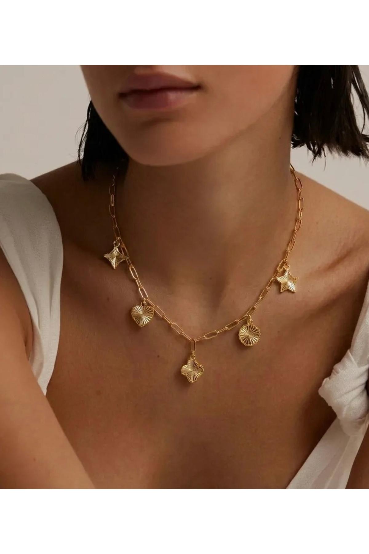 Çelik Gold Zincir Charm Kolye