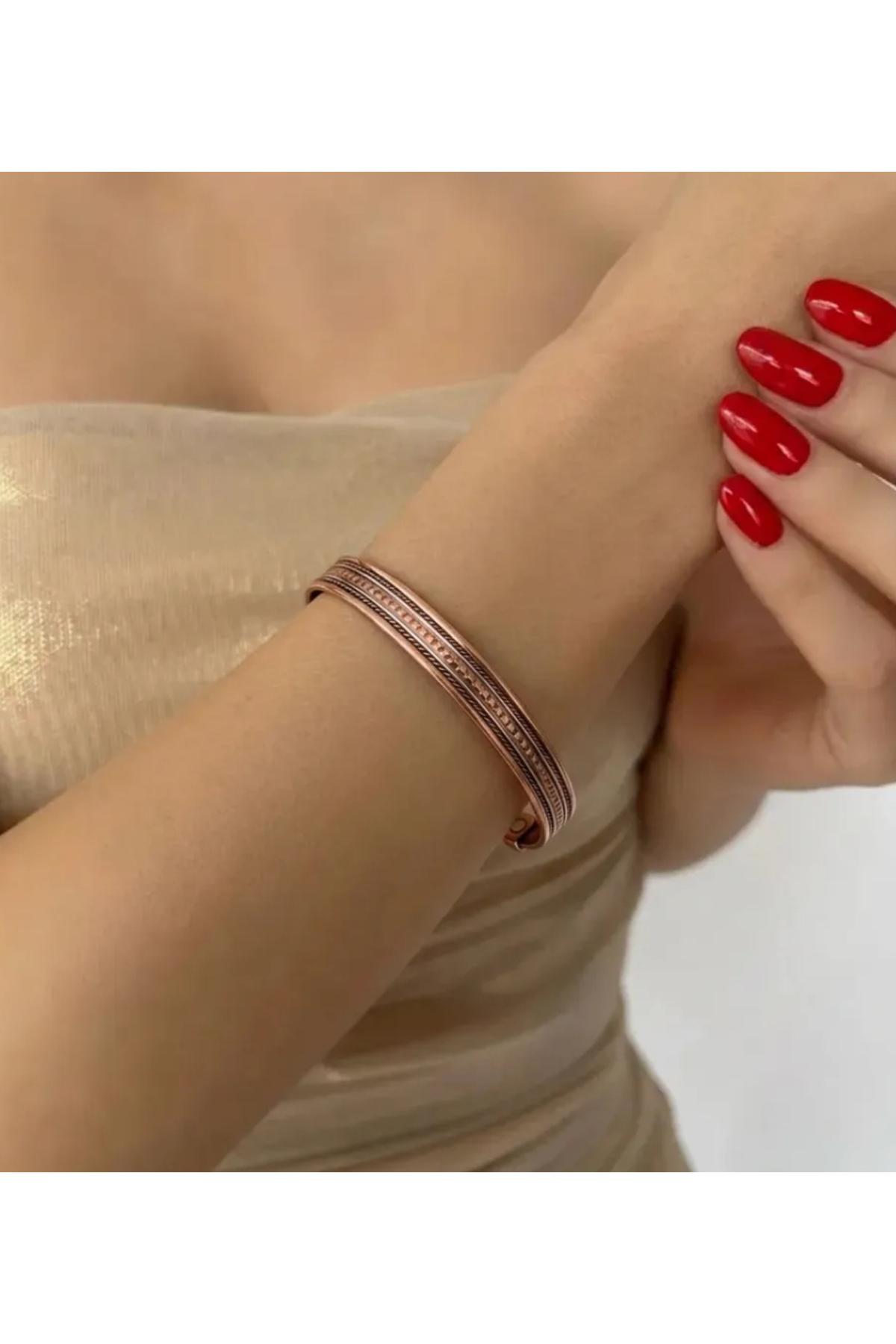 Manyetik Bakır Bileklik El İşçiliği Desenli Unisex Model